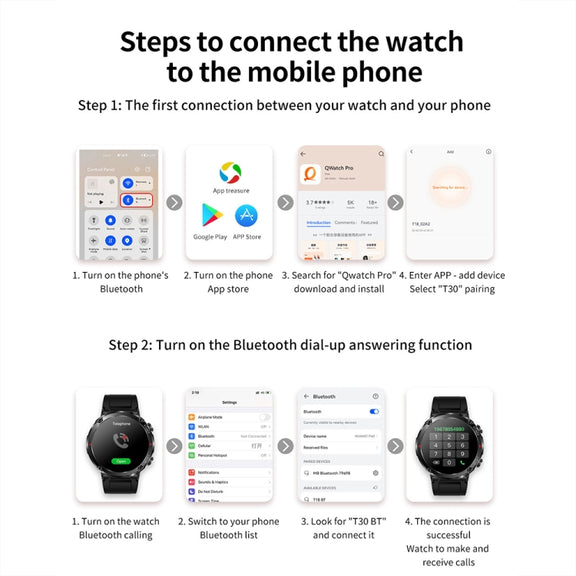 T30 1.6-inch Outdoor Sports Water-resistant Smart Music Bluetooth Call Watch, Color: Black Steel+Silicone