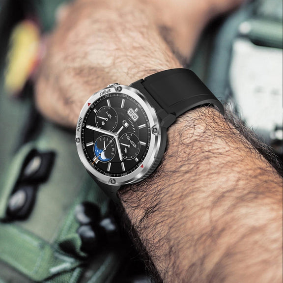 T30 1.6-inch Outdoor Sports Water-resistant Smart Music Bluetooth Call Watch, Color: Black Steel+Silicone