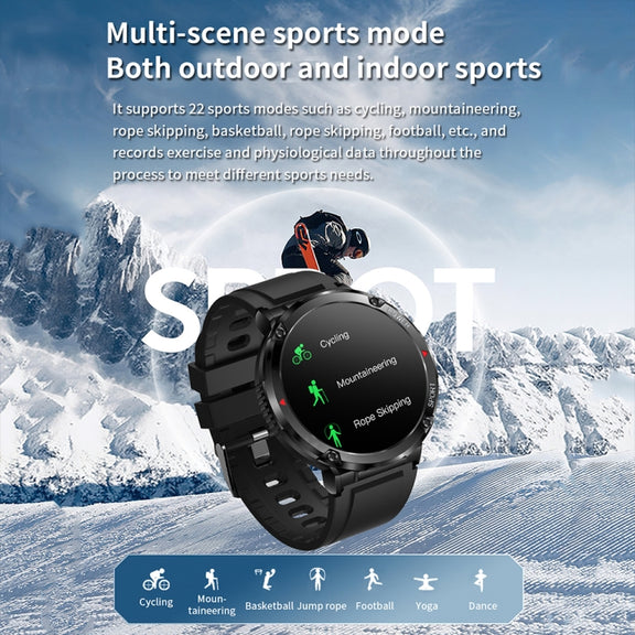 T30 1.6-inch Outdoor Sports Water-resistant Smart Music Bluetooth Call Watch, Color: Black Steel+Silicone