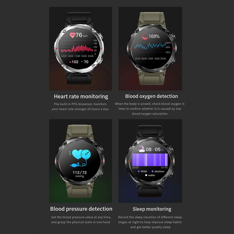 T30 1.6-inch Outdoor Sports Water-resistant Smart Music Bluetooth Call Watch, Color: Black Steel+Silicone