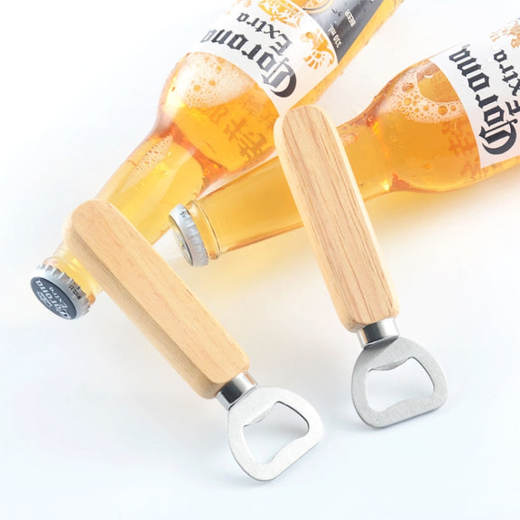 2 PCS Stainless Steel Beer Bottle Opener with Rubber Wood Handle Creative Gift Soda Bottle Driver