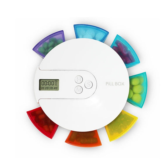 One Week Portable Timing Smart Pill Boxes Elder Reminding Electronic Medicine Box(Rainbow)