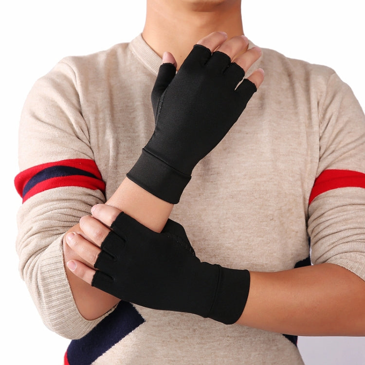 Black Fiber A Pair Sports Breathable Health Care Half Finger Gloves Rehabilitation Training Arthritis Pressure Gloves, Size:M - Safety Gloves by PMC TechLife | Online Shopping South Africa | PMC TechLife