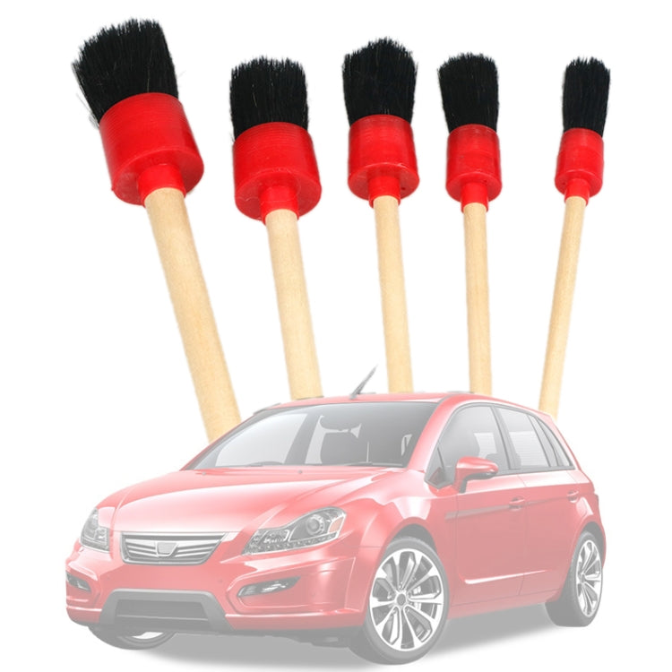 5 in 1 Car Detailing Brush Cleaning Natural Boar Hair Brushes Auto Detail Tools Products Wheels Dashboard (Black) - Car washing supplies by PMC TechLife | Online Shopping South Africa | PMC TechLife
