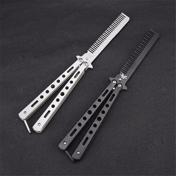 Salon Stainless Steel Practice Comb Practice Knife (Uncut) Butterfly Comb(Silver)