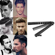 Salon Stainless Steel Practice Comb Practice Knife (Uncut) Butterfly Comb(Black)