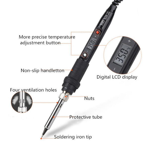908S 80W LCD Thermostat Soldering Iron Constant Temperature Soldering Iron, Plug Type:US Plug(Black)