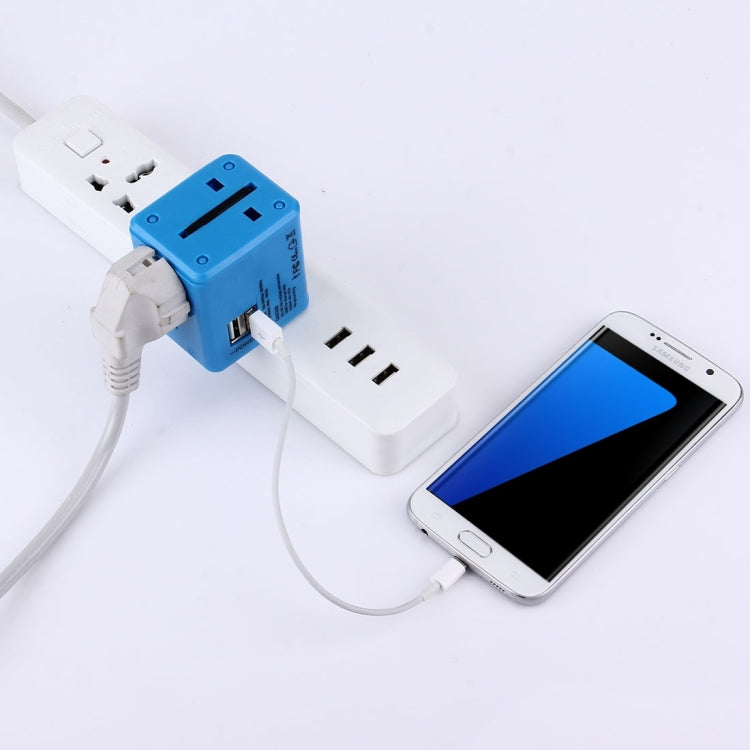 World-Wide Universal Travel Concealable Plugs Adapter with & Built-in Dual USB Ports Charger for US, UK, AU, EU(Blue)
