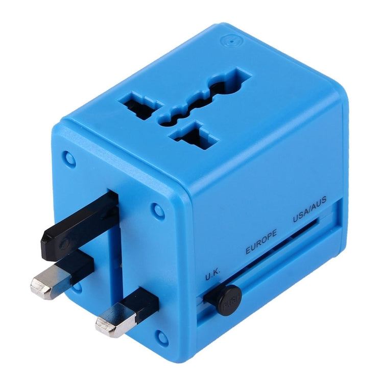 World-Wide Universal Travel Concealable Plugs Adapter with & Built-in Dual USB Ports Charger for US, UK, AU, EU(Blue)