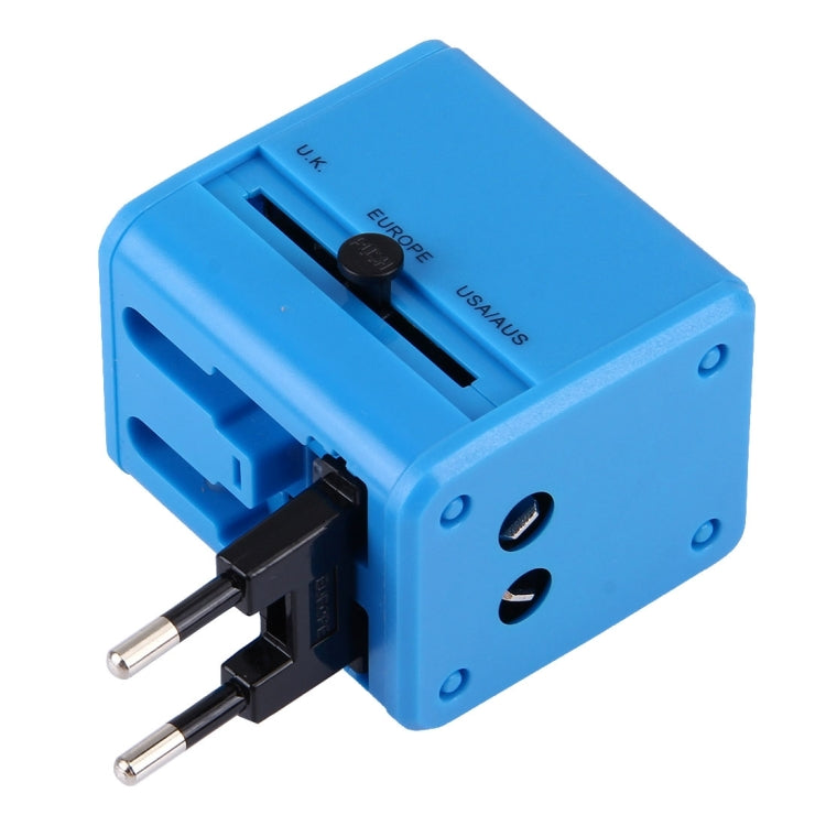 World-Wide Universal Travel Concealable Plugs Adapter with & Built-in Dual USB Ports Charger for US, UK, AU, EU(Blue)