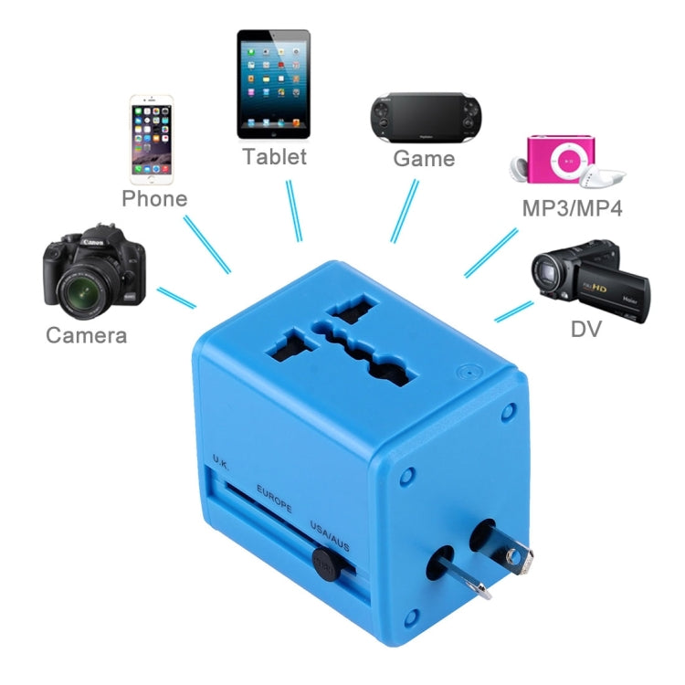 World-Wide Universal Travel Concealable Plugs Adapter with & Built-in Dual USB Ports Charger for US, UK, AU, EU(Blue) - International Plug Adaptor by PMC TechLife | Online Shopping South Africa | PMC TechLife