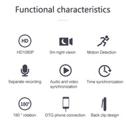 B19 Back Clip Design 1080P HD Camera Video Recorder, Support Motion Detection / Infrared Night Vision /180 Degrees Rotation Camera / TF Card / OTG