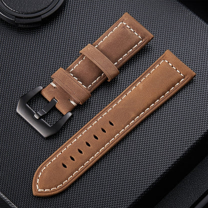Crazy Horse Layer Frosted Black Buckle Watch Leather Watch Band, Size: 24mm (Light Brown) - Watch Bands by PMC Jewellery | Online Shopping South Africa | PMC Jewellery | Buy Now Pay Later Mobicred
