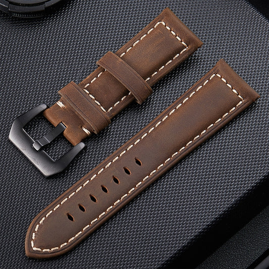 Crazy Horse Layer Frosted Black Buckle Watch Leather Watch Band, Size: 24mm (Dark Brown) - Watch Bands by PMC Jewellery | Online Shopping South Africa | PMC Jewellery | Buy Now Pay Later Mobicred