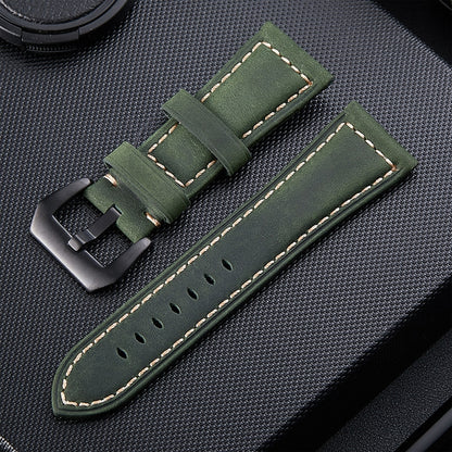 Crazy Horse Layer Frosted Black Buckle Watch Leather Watch Band, Size: 26mm (Army Green) - free shipping - PMC Jewellery - Order now!
