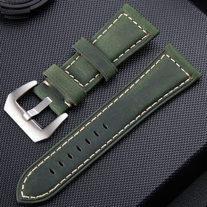 Crazy Horse Layer Frosted Silver Buckle Watch Leather Watch Band, Size: 22mm(Army Green) - Watch Bands by PMC Jewellery | Online Shopping South Africa | PMC Jewellery | Buy Now Pay Later Mobicred