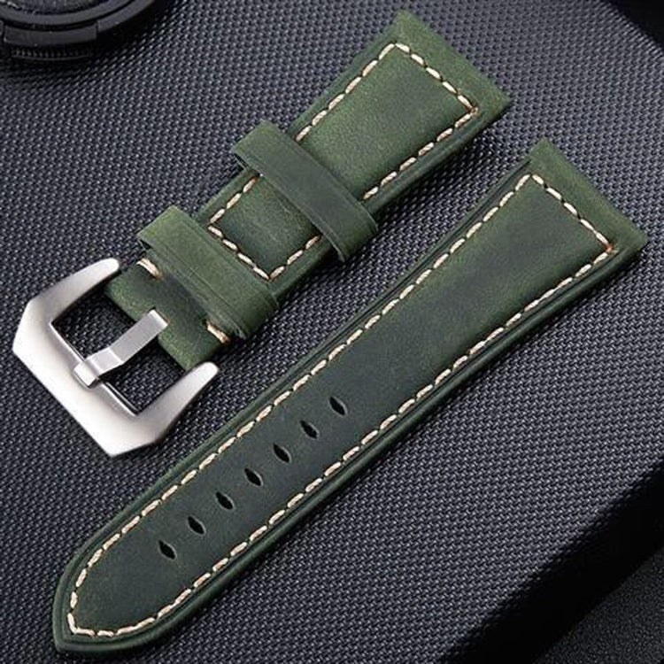 Crazy Horse Layer Frosted Silver Buckle Watch Leather Watch Band, Size: 22mm(Army Green) - Watch Bands by PMC Jewellery | Online Shopping South Africa | PMC Jewellery | Buy Now Pay Later Mobicred