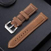 Crazy Horse Layer Frosted Silver Buckle Watch Leather Watch Band, Size: 22mm(Light Brown)