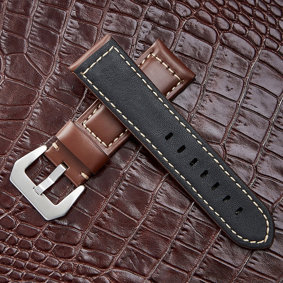 Crazy Horse Layer Frosted Silver Buckle Watch Leather Watch Band, Size: 22mm(Light Brown)