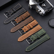 Crazy Horse Layer Frosted Silver Buckle Watch Leather Watch Band, Size: 22mm(Light Brown)