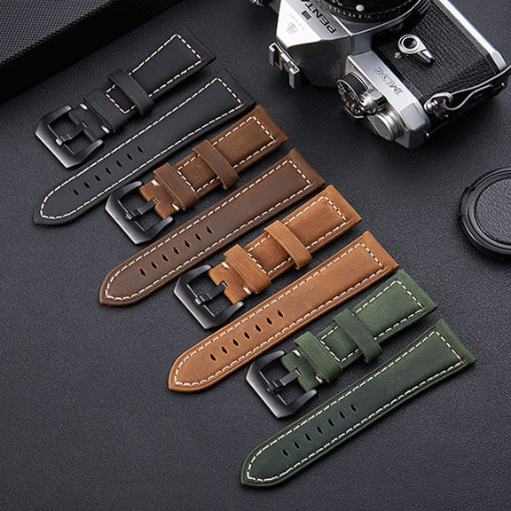 Crazy Horse Layer Frosted Silver Buckle Watch Leather Watch Band, Size: 22mm(Light Brown)