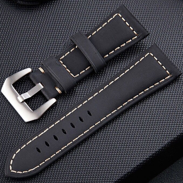 Crazy Horse Layer Frosted Silver Buckle Watch Leather Watch Band, Size: 24mm (Black) - Watch Bands by PMC TechLife | Online Shopping South Africa | PMC TechLife | Buy Now Pay Later Mobicred