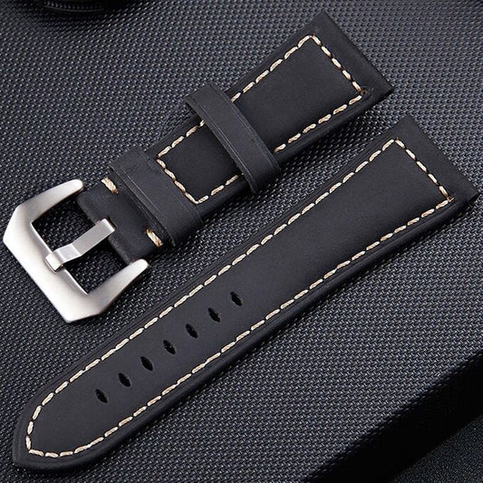 Crazy Horse Layer Frosted Silver Buckle Watch Leather Watch Band, Size: 24mm (Black) - Watch Bands by PMC Jewellery | Online Shopping South Africa | PMC Jewellery | Buy Now Pay Later Mobicred