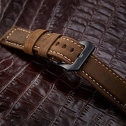 Crazy Horse Layer Frosted Silver Buckle Watch Leather Watch Band, Size: 24mm (Black)