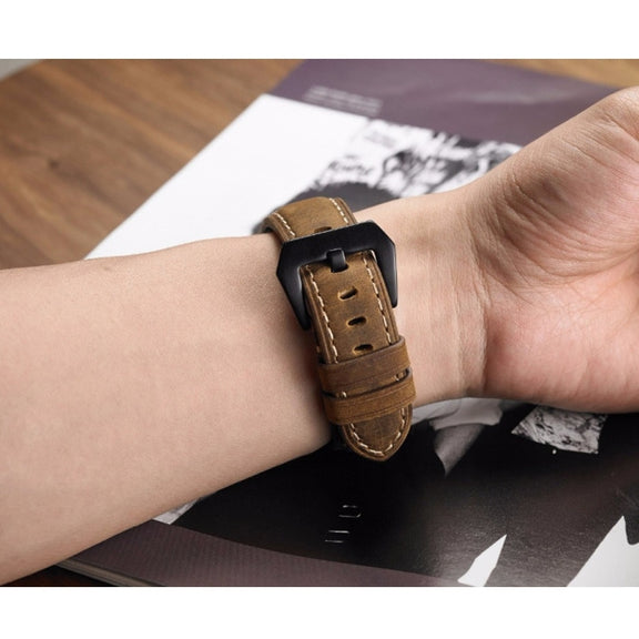 Crazy Horse Layer Frosted Silver Buckle Watch Leather Watch Band, Size: 24mm (Black)