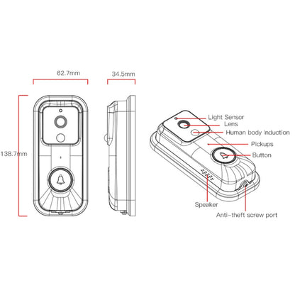 Anytek B60 720P Smart WiFi Video Visual Doorbell, Support APP Remote & PIR Detection & TF Card(White) - free shipping - PMC Jewellery - Order now!