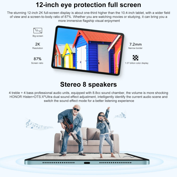 Honor Pad 8 HEY-W09 WiFi, 12 inch, 6GB+128GB, Magic UI 6.1 (Android S) Qualcomm Snapdragon 680 Octa Core, 8 Speakers, Not Support Google(Mint Green)