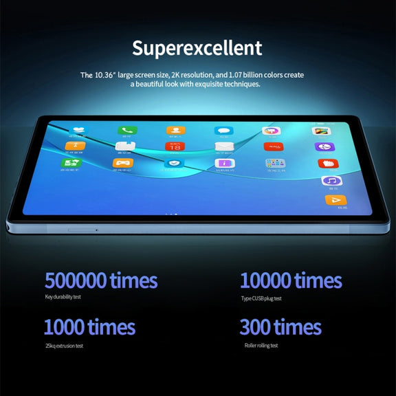 BDF P60 4G LTE Tablet PC, 10.36 inch, 8GB+128GB, Android 11.0 MTK6762 Octa Core, Support Dual SIM & Bluetooth & WiFi, EU Plug(Sky Blue)