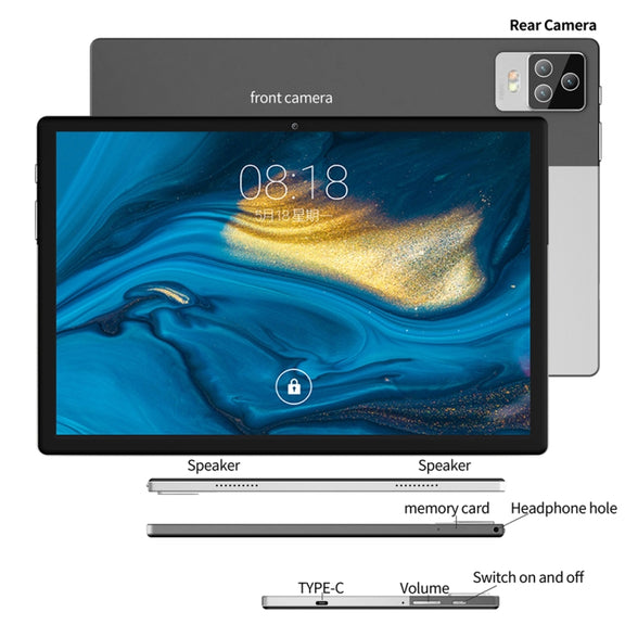 BDF P70 4G LTE Tablet PC, 10.1 inch, 8GB+128GB, Android 12.0 MTK6762 Octa Core, Support Dual SIM & Bluetooth & WiFi, EU Plug(Silver)