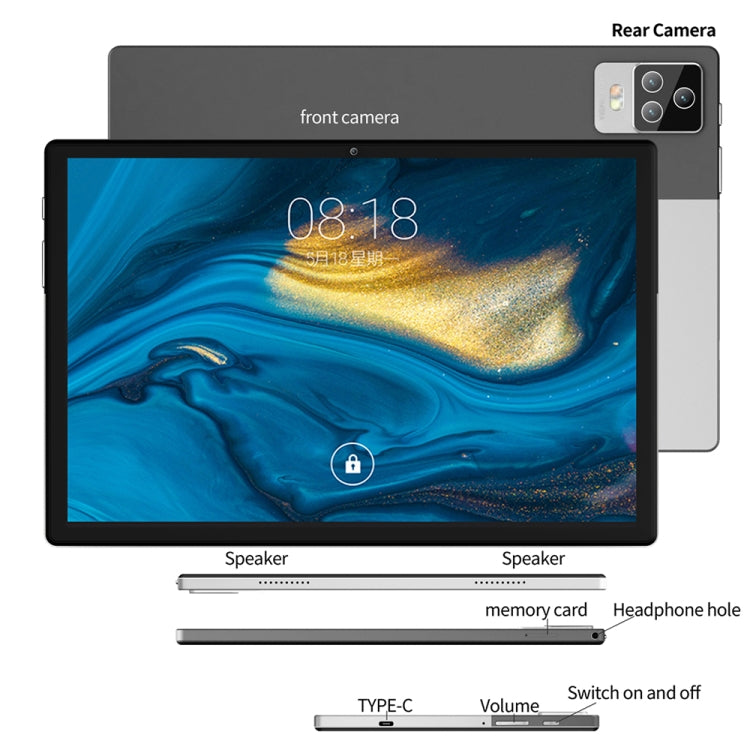 BDF P70 4G LTE Tablet PC, 10.1 inch, 8GB+128GB, Android 12.0 MTK6762 Octa Core, Support Dual SIM & Bluetooth & WiFi, EU Plug(Silver)