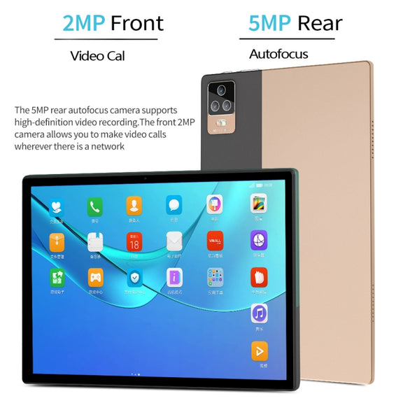 BDF P70 4G LTE Tablet PC, 10.1 inch, 8GB+128GB, Android 12.0 MTK6762 Octa Core, Support Dual SIM & Bluetooth & WiFi, EU Plug(Gold)