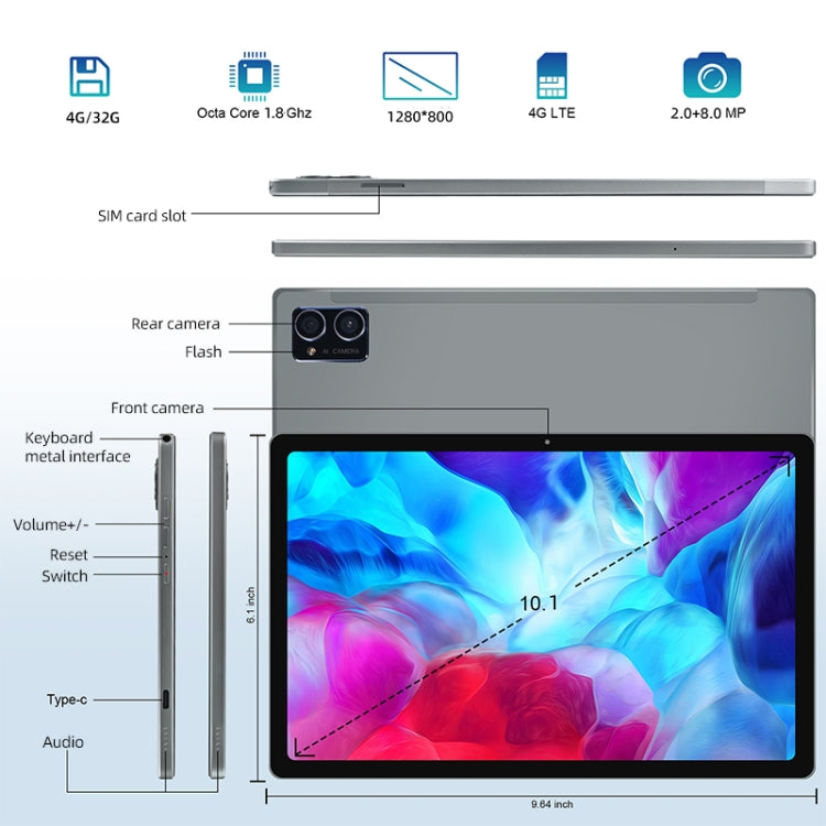 G16 4G Phone Call Tablet PC, 10.1 inch, 4GB+32GB, Android 8.0 MTK6750 Octa Core 1.8GHz, Dual SIM, Support GPS, OTG, WiFi, BT (Grey) - 10.1 inch by PMC TechLife | Online Shopping South Africa | PMC TechLife