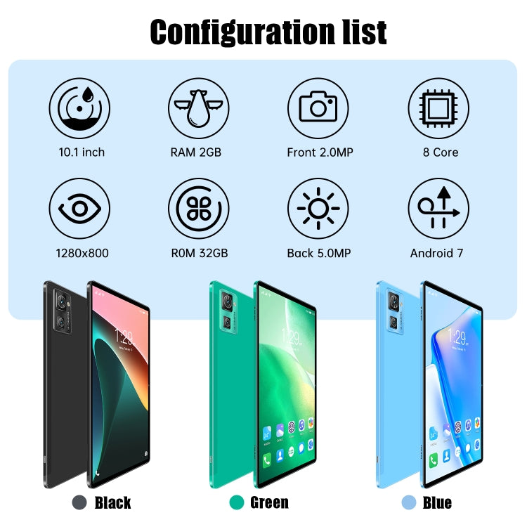 20S Pro 3G Phone Call Tablet PC, 10.1 inch, 2GB+32GB, Android 7.0  MTK6735 Quad-core 1.3GHz, Support Dual SIM / WiFi / Bluetooth / GPS (Green) - 10.1 inch by PMC TechLife | Online Shopping South Africa | PMC TechLife