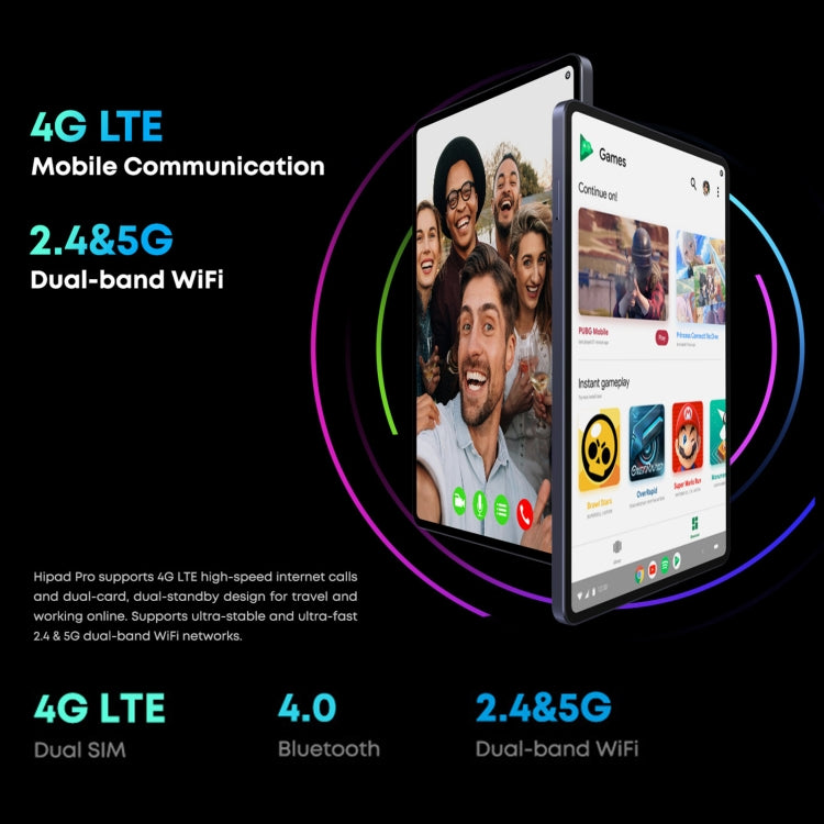 CHUWI HiPad Pro 4G LTE Tablet PC, 10.8 inch, 8GB+128GB, Without Keyboard, Android 11, Qualcomm Snapdragon 662 Octa Core up to 2.0GHz, Support Dual SIM & Bluetooth & WiFi & TF Card (Black+Blue) - free shipping - PMC TechLife - Order now!