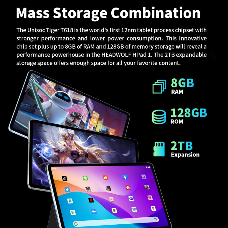 HEADWOLF Hpad1 4G LTE, 10.4 inch, 8GB+128GB, Android 11 Unisoc T618 Octa Core up to 2.0GHz, Support Dual SIM & WiFi & Bluetooth, Global Version with Google Play, US Plug(Grey)