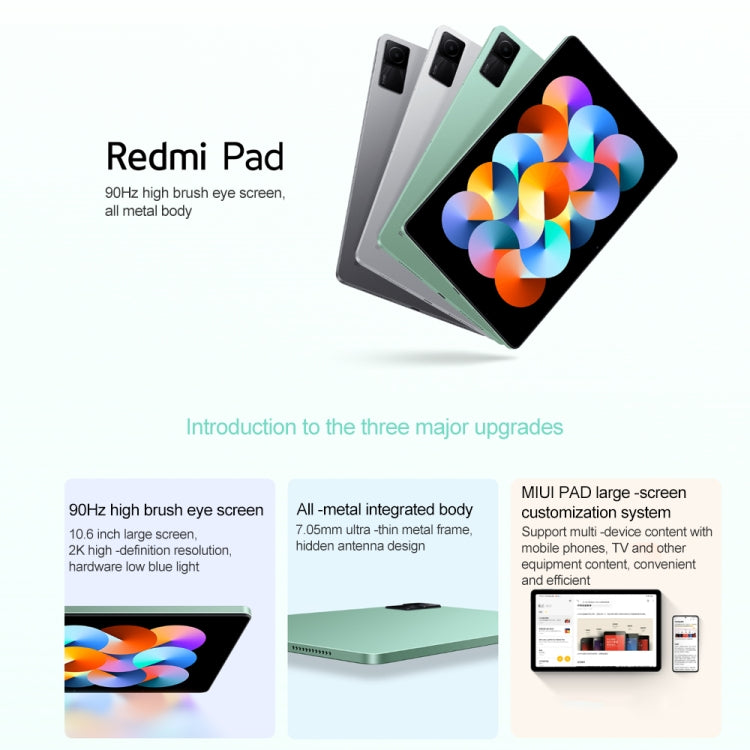 Xiaomi Redmi Pad, 10.6 inch, 4GB+128GB, MIUI Pad 13 OS MediaTek Helio G99 Octa Core up to 2.2GHz, 8000mAh Battery, Support BT WiFi, Not Support Google Play(Silver) - free shipping - PMC TechLife - Order now!