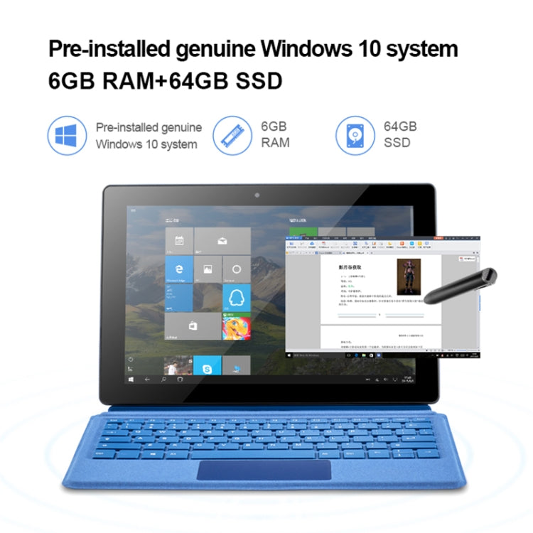 W10 2 in 1 Tablet PC, 10.1 inch, 6GB+64GB, Windows 10 System, Intel Gemini Lake N4120 Quad Core up to 2.6GHz, with Keyboard & Stylus Pen, Support Dual Band WiFi & Bluetooth & TF Card & HDMI, US Plug - Other by PMC TechLife | Online Shopping South Africa | PMC TechLife