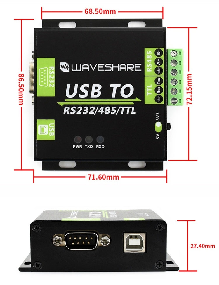 Waveshare USB TO RS232 / RS485 / TTL Industrial Isolated Converter - free shipping - PMC Jewellery - Order now!