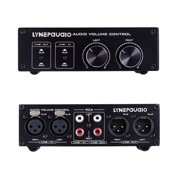 LINEPAUDIO A977 2 In 2 Out Switcher Full-balance Passive Preamp Active Speaker Double Sound Source Volume Controller (Black)