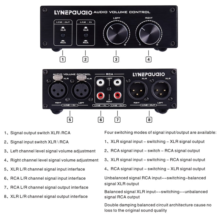 LINEPAUDIO A977 2 In 2 Out Switcher Full-balance Passive Preamp Active Speaker Double Sound Source Volume Controller (Black)