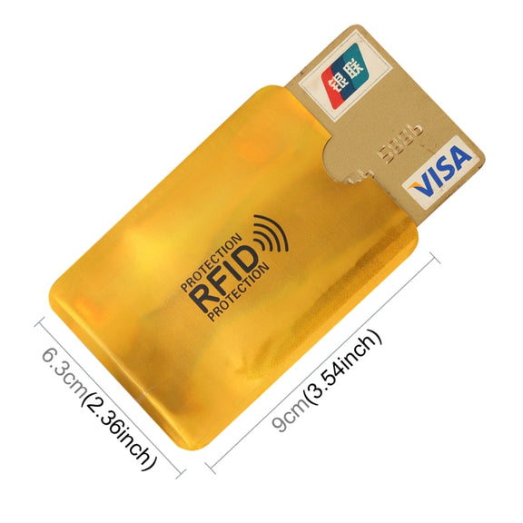 100pcs Aluminum Foil RFID Blocking Credit Card ID Bank Card Case Card Holder Cover, Size: 9 x 6.3cm (Gold)