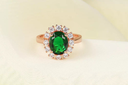 Oval Green Emerald Ring In 14K Rose Gold Plated - Rings by PMC Jewellery SA | Online Shopping South Africa | PMC Jewellery | Buy Now Pay Later Mobicred
