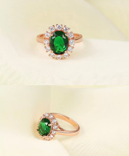 Oval Green Emerald Ring In 14K Rose Gold Plated - Rings by PMC Jewellery SA | Online Shopping South Africa | PMC Jewellery | Buy Now Pay Later Mobicred