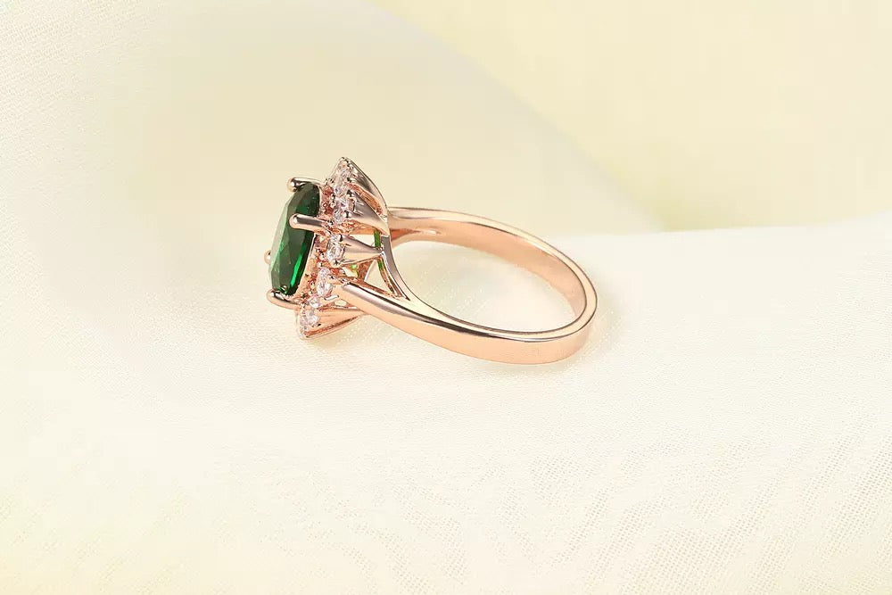 Oval Green Emerald Ring In 14K Rose Gold Plated - Rings by PMC Jewellery SA | Online Shopping South Africa | PMC Jewellery | Buy Now Pay Later Mobicred