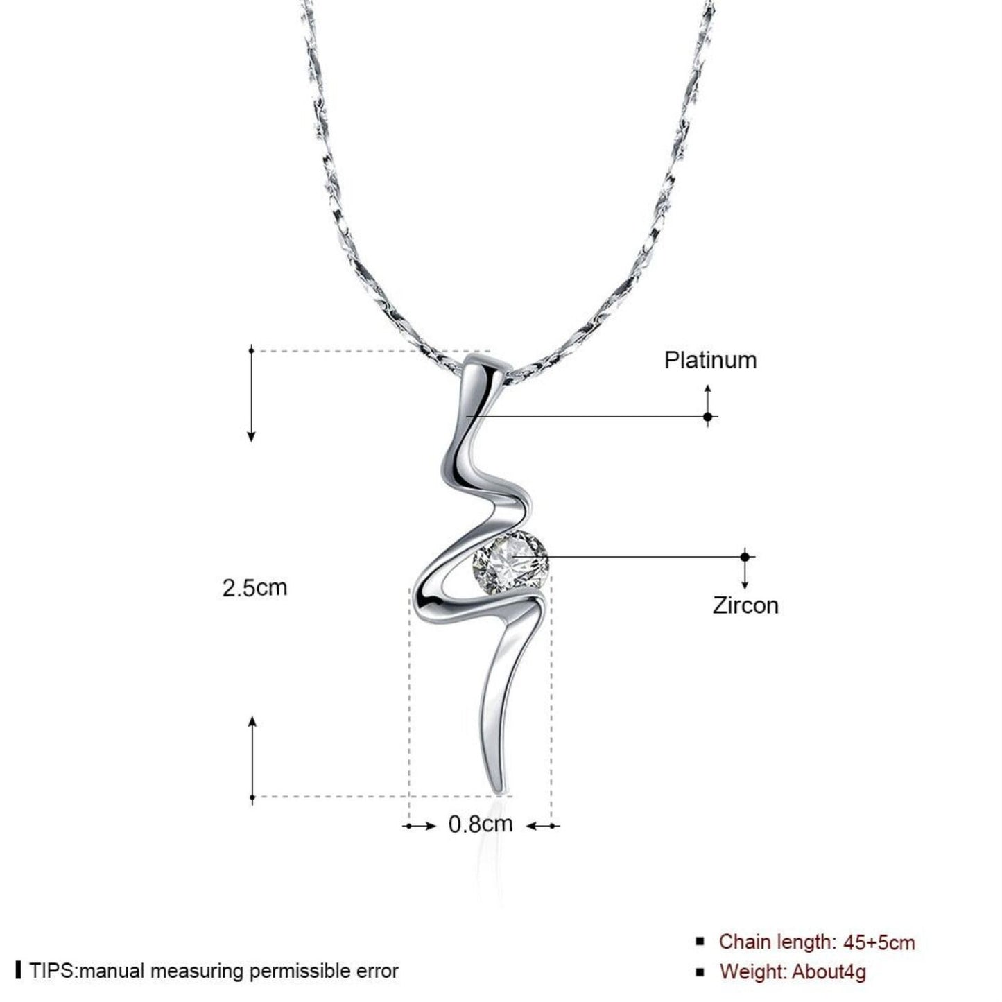 Italian Design Bolt from Heaven Necklace in 18K White Gold Plated with Austrian Crystals