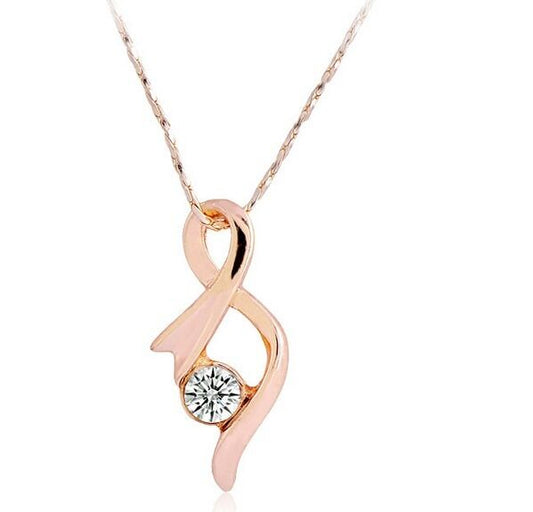 9k Gold White Rhinestone Cancer Ribbon Support Awareness Pendant Necklace Chain - free shipping - PMC Jewellery - Order now!